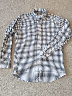 Peter Millar Men's Regatta Blue Brown Check CALGARY Shirt Sz M